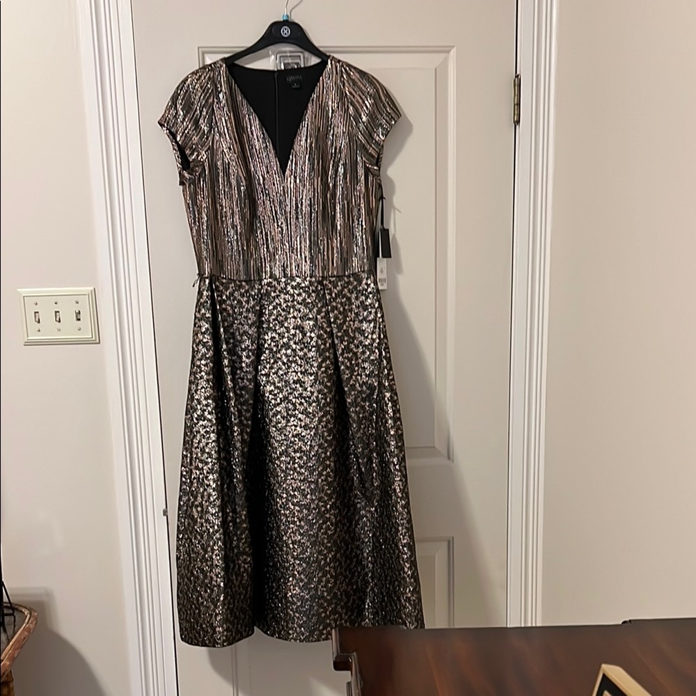 Carlisle Silver Midi Dress with Flutter Sleeves for Wedding Guest